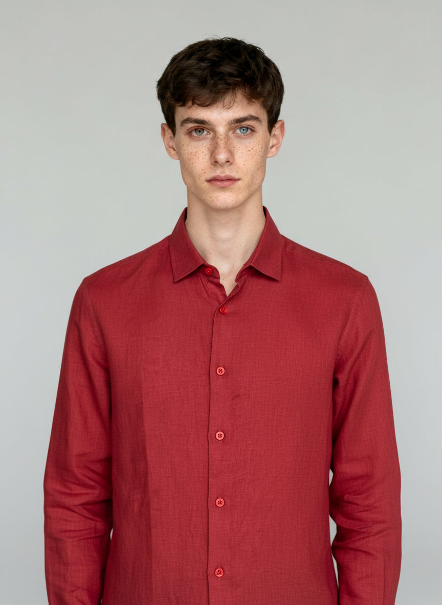 RED WINE PURE LINEN SHIRT