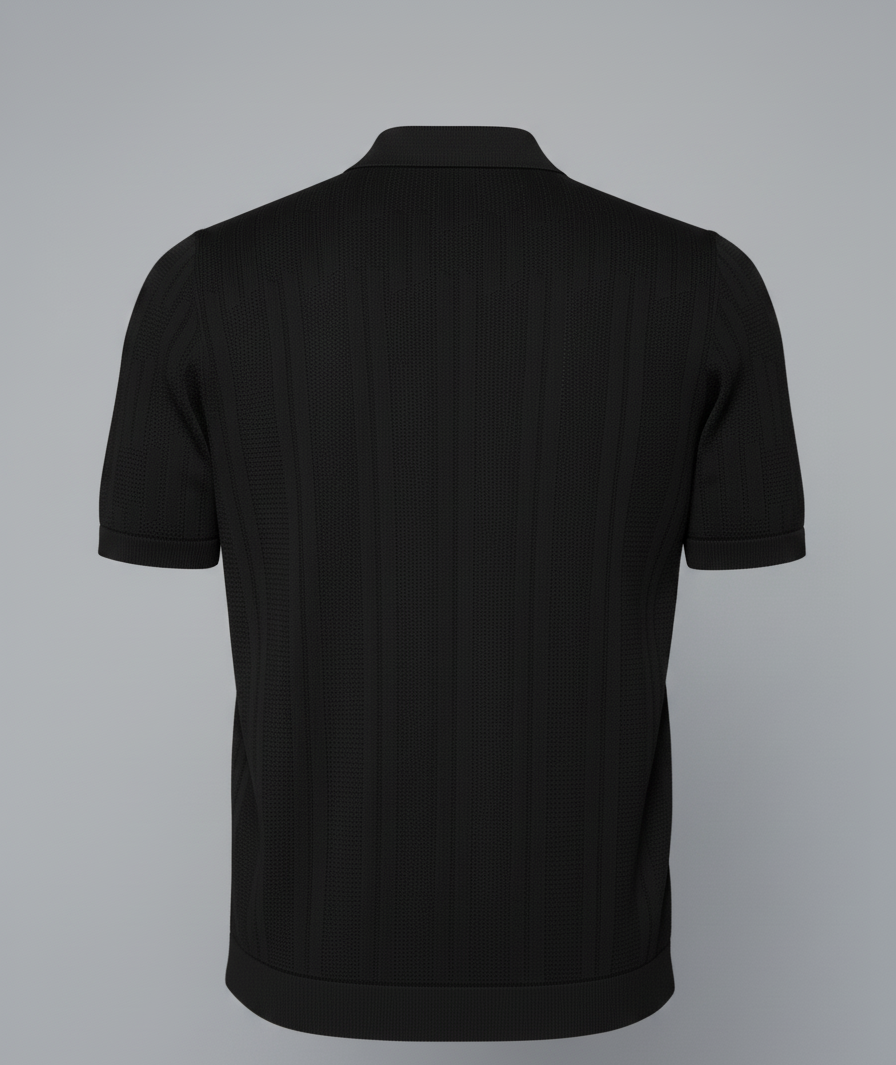 BLACK HALF-ZIP KNITTED POLO