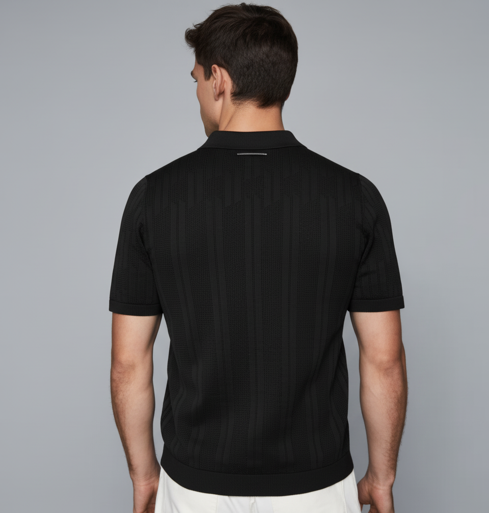 BLACK HALF-ZIP KNITTED POLO