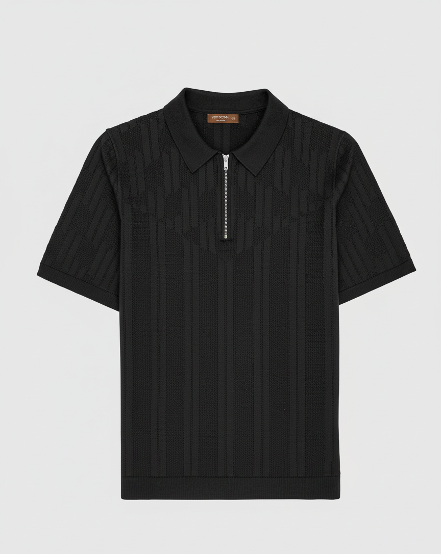 BLACK HALF-ZIP KNITTED POLO