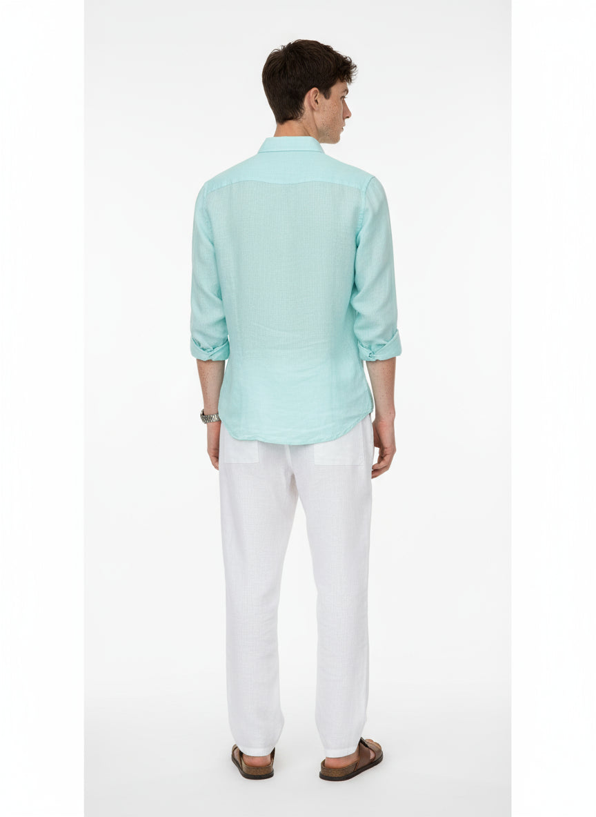 AQUA BLUE PURE LINEN SHIRT