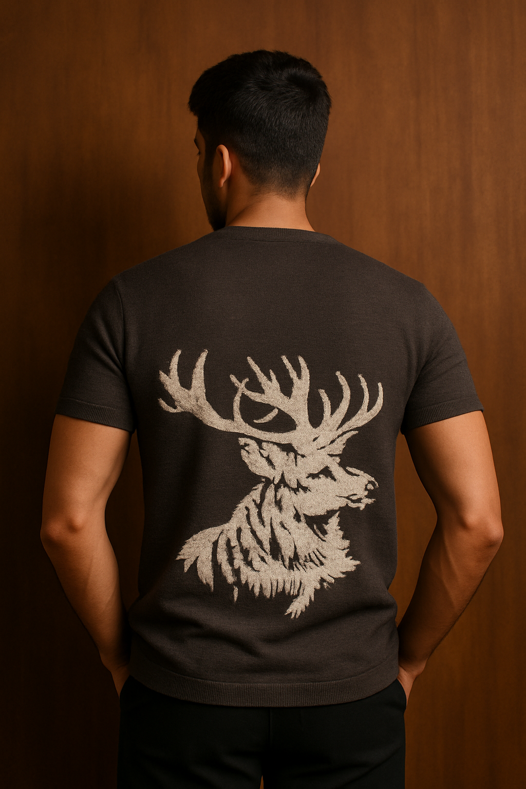 CHARCOAL SMJ STAG KNIT TEE