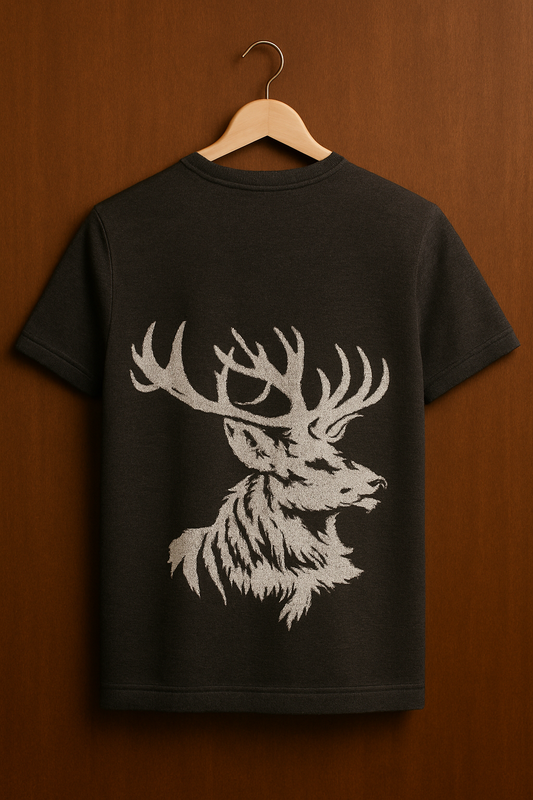CHARCOAL SMJ STAG KNIT TEE