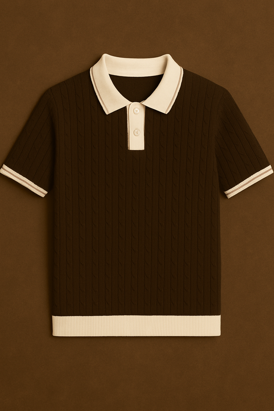 RETRO KNIT POLO-COFFEE BEIGE