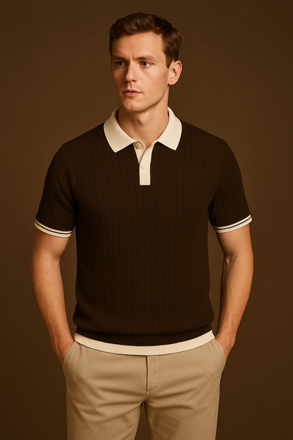 RETRO KNIT POLO-COFFEE BEIGE