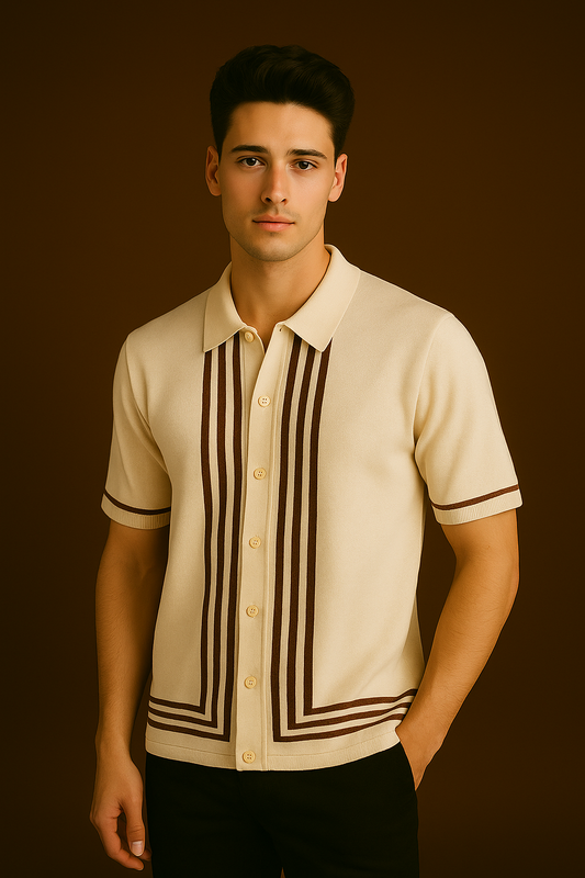 CREAM BROWN KNIT SHIRT