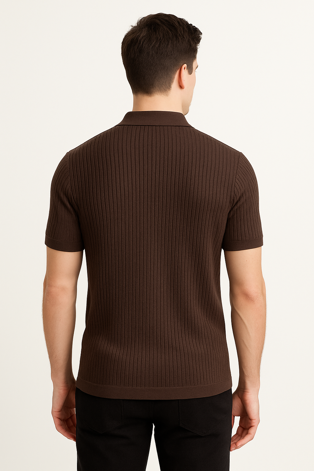PREMIUM KNIT POLO – DARK BROWN TEXTURED RIB