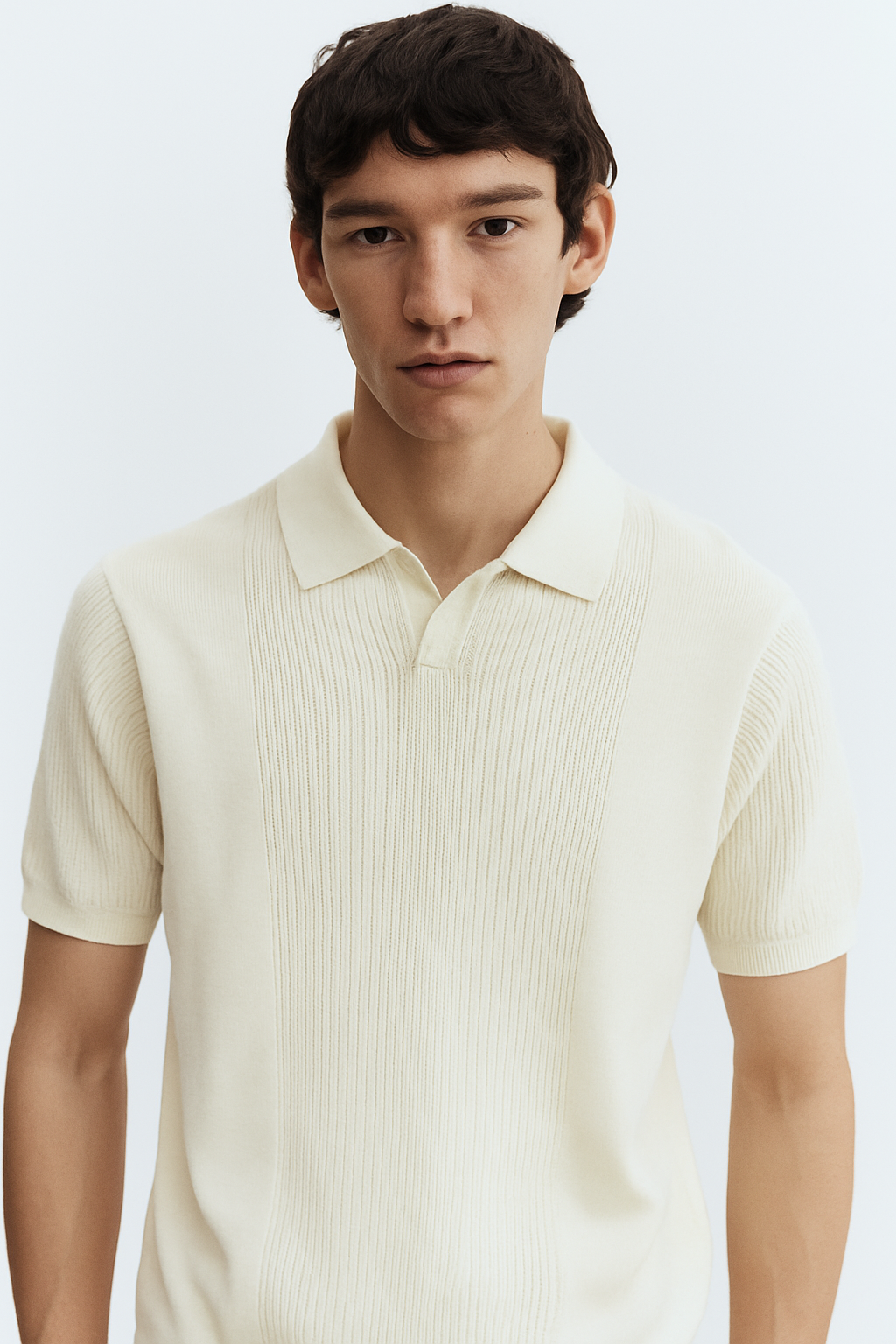 Moveonn men’s knitted polo t-shirt – vintage cream, soft cotton fabric