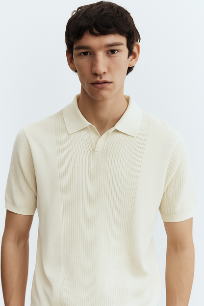 Moveonn men’s knitted polo t-shirt – vintage cream, soft cotton fabric