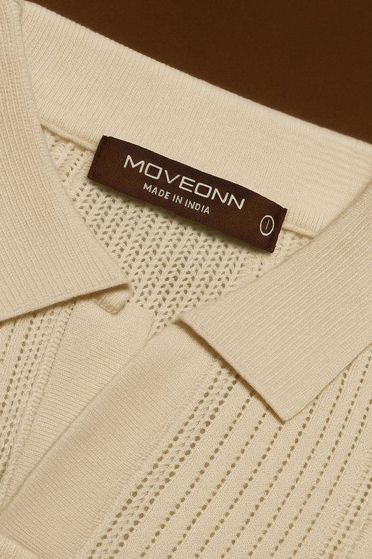 Men’s cream knit polo shirt – textured cotton, relaxed fit
