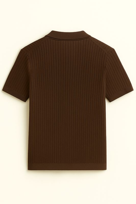 PREMIUM KNIT POLO – DARK BROWN TEXTURED RIB