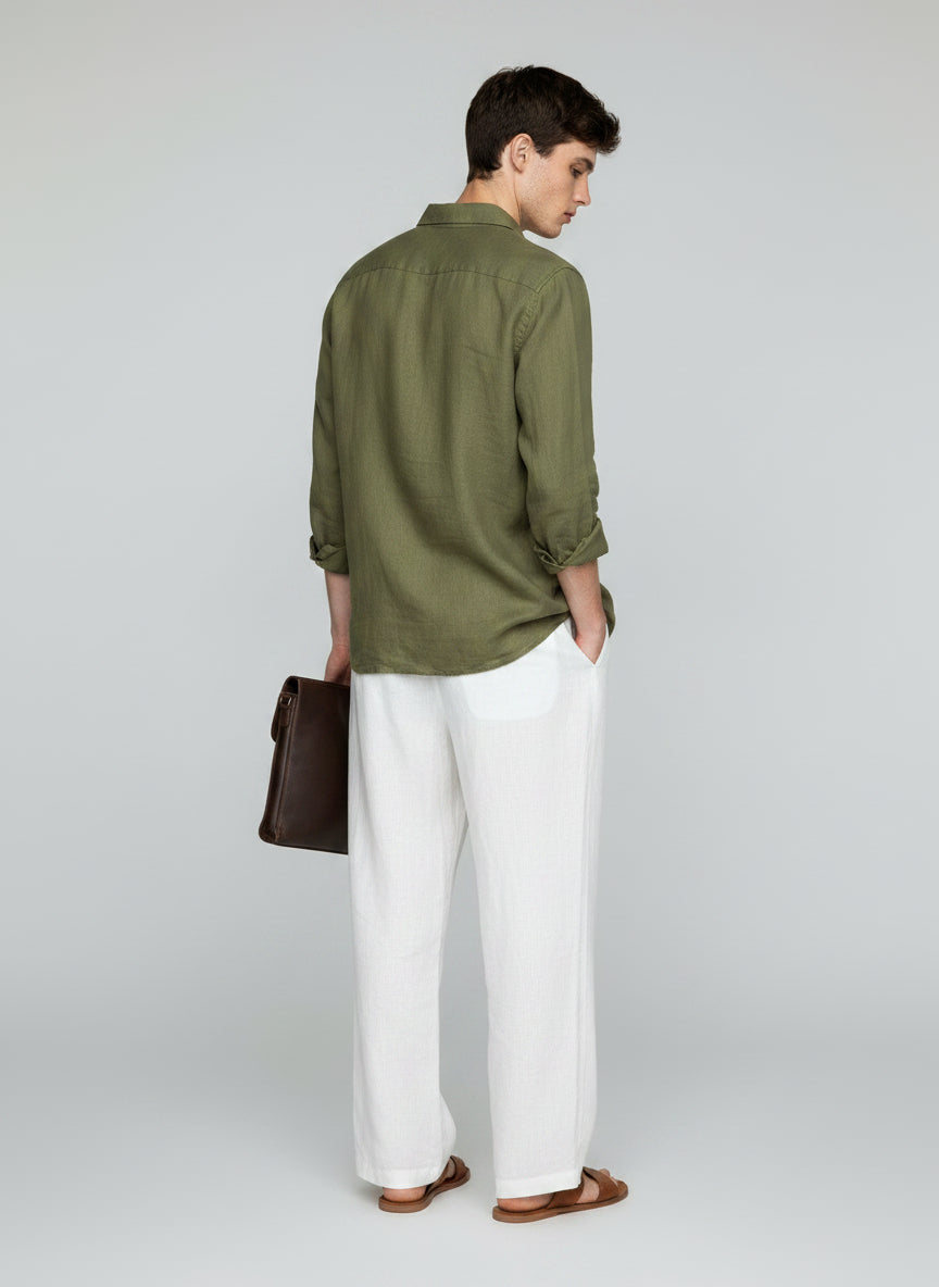 OLIVE GREEN PURE LINEN SHIRT