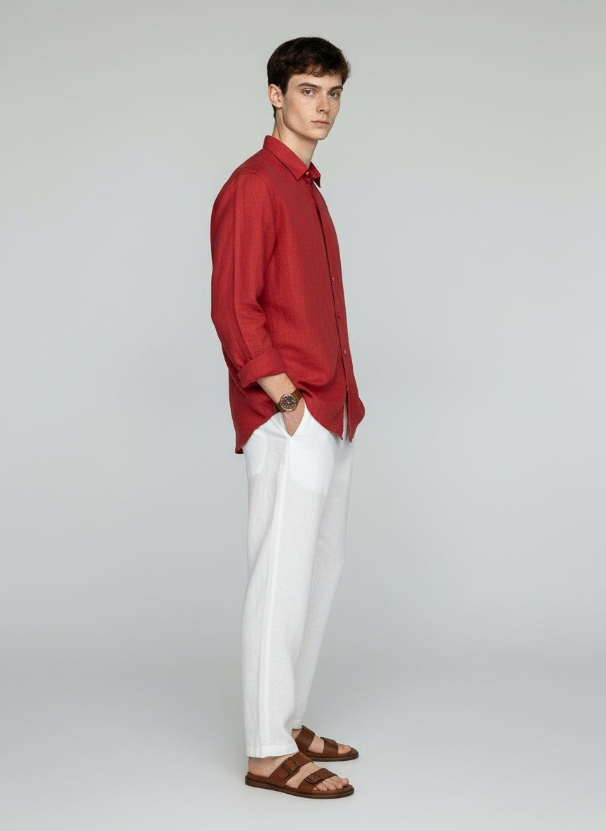 RED WINE PURE LINEN SHIRT