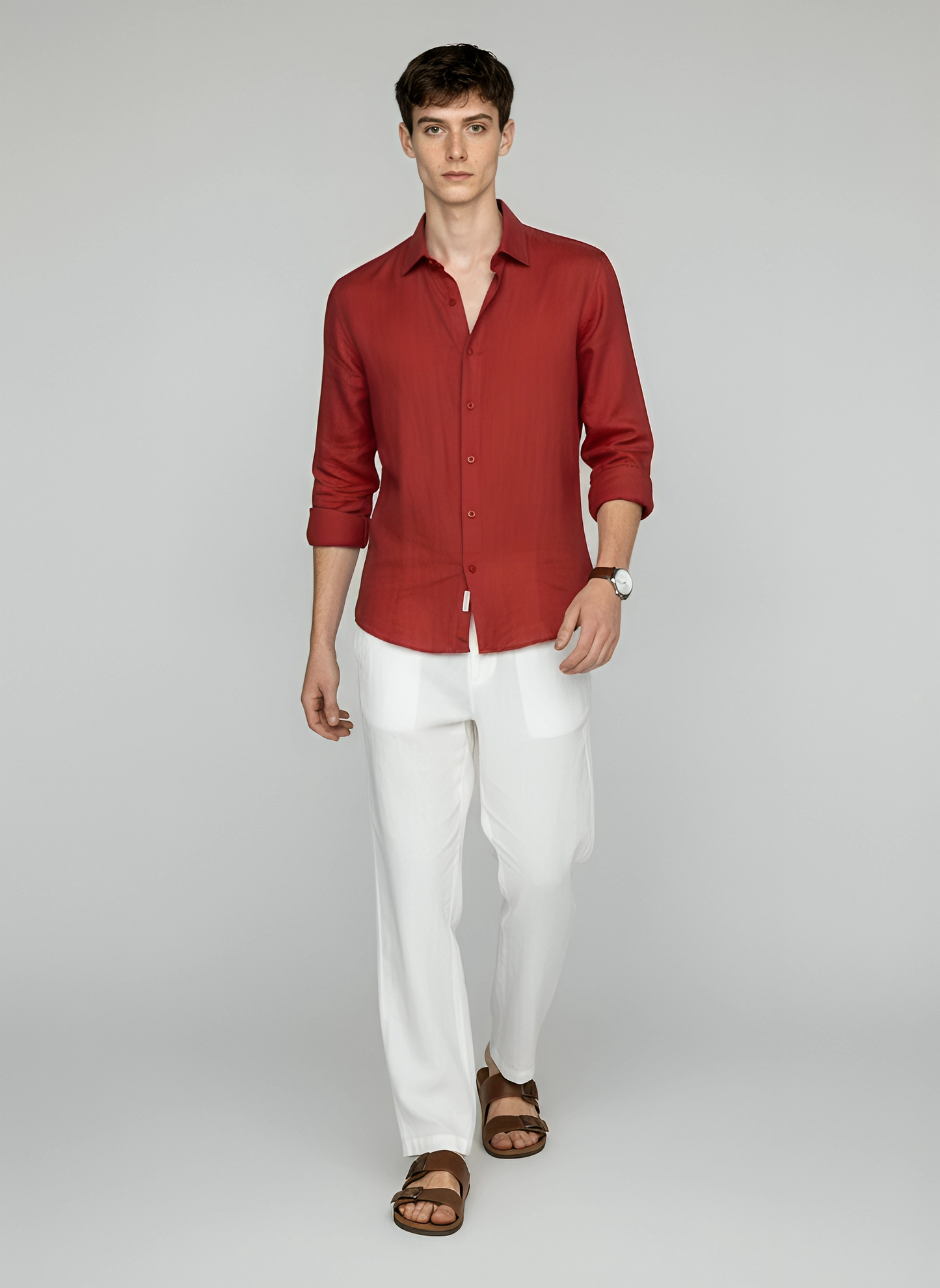 RED WINE PURE LINEN SHIRT