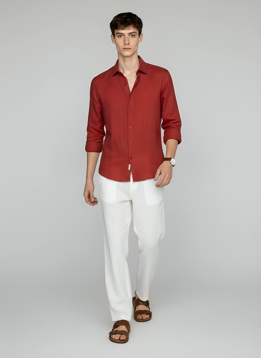RED WINE PURE LINEN SHIRT