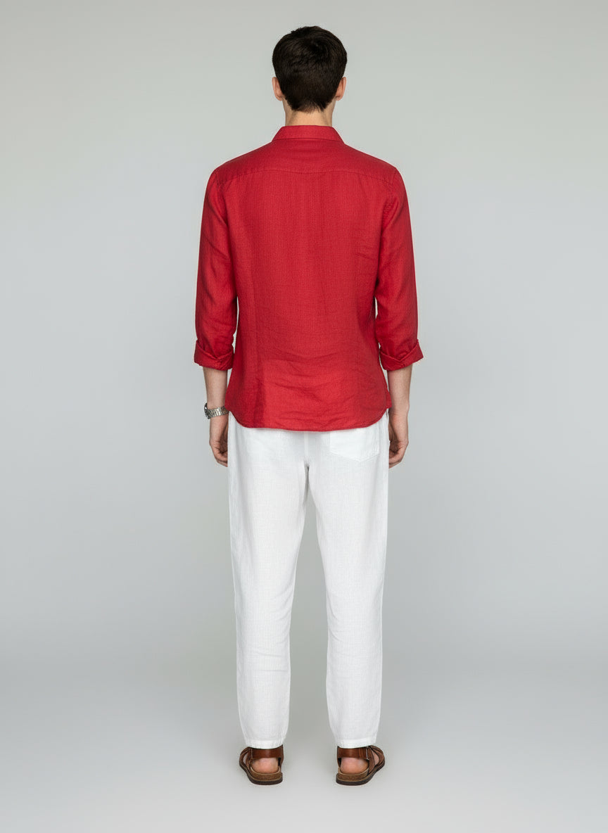 RED WINE PURE LINEN SHIRT