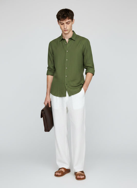 OLIVE GREEN PURE LINEN SHIRT