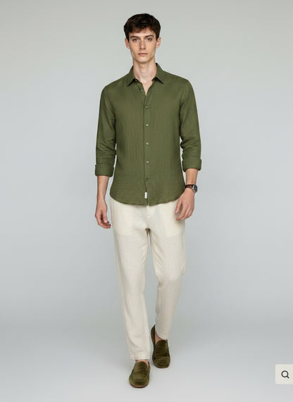 OLIVE GREEN PURE LINEN SHIRT