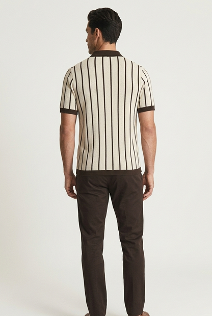 COCOA CREAM VERTICAL KNIT SHIRT
