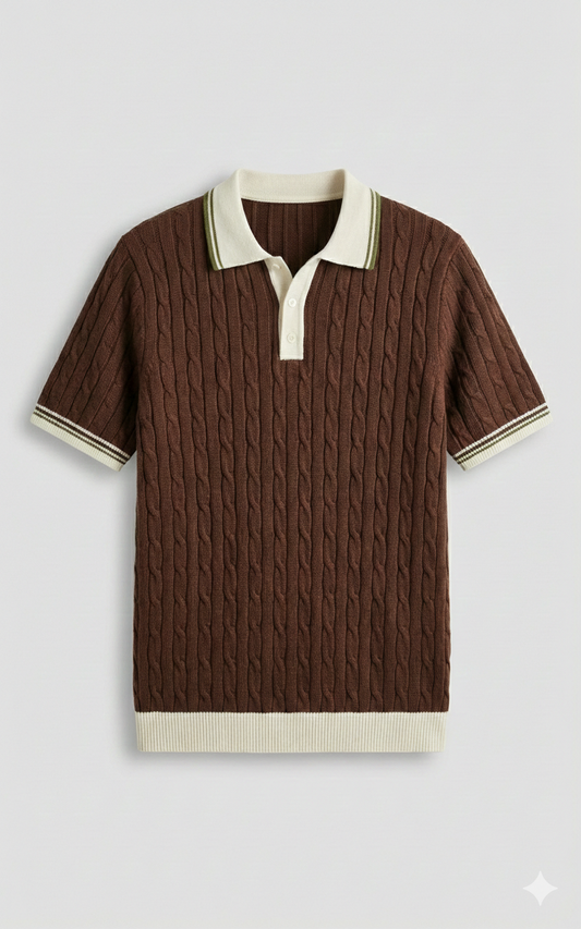 RETRO KNIT POLO-COFFEE BEIGE