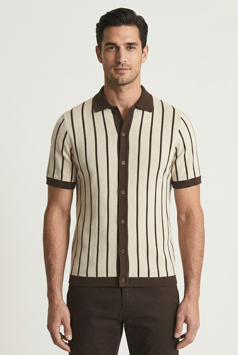 COCOA CREAM VERTICAL KNIT SHIRT