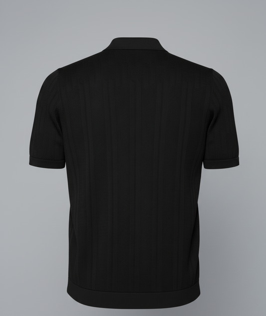 BLACK HALF-ZIP KNITTED POLO