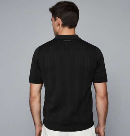 BLACK HALF-ZIP KNITTED POLO
