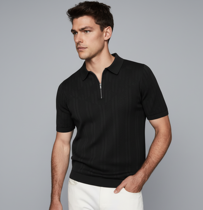 BLACK HALF-ZIP KNITTED POLO