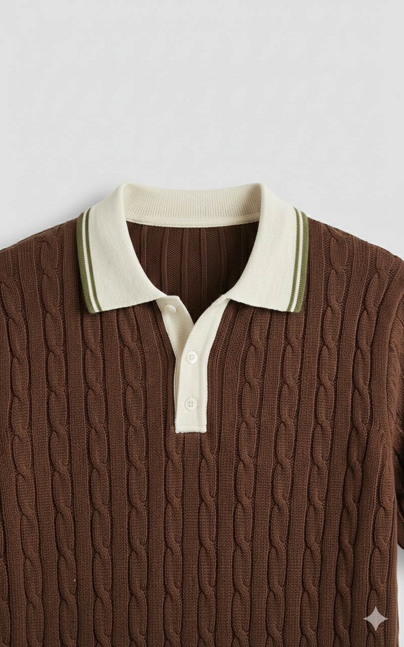 RETRO KNIT POLO-COFFEE BEIGE