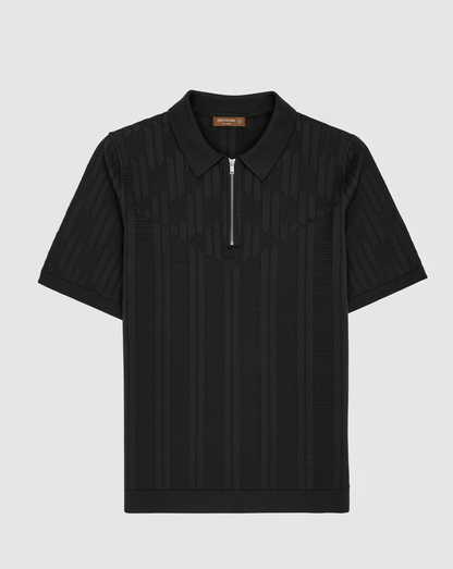 BLACK HALF-ZIP KNITTED POLO