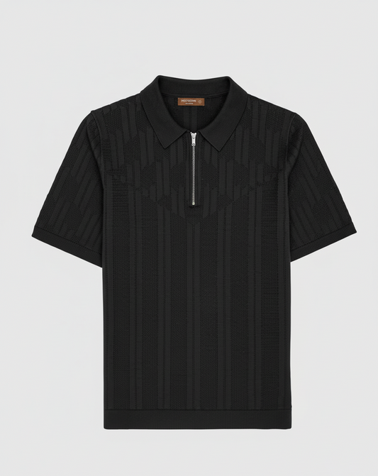 BLACK HALF-ZIP KNITTED POLO