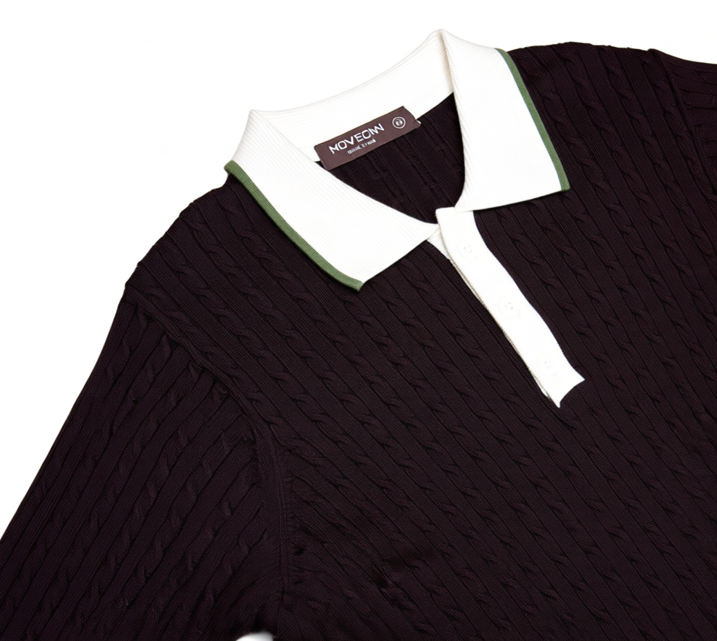 RETRO KNIT POLO-COFFEE BEIGE