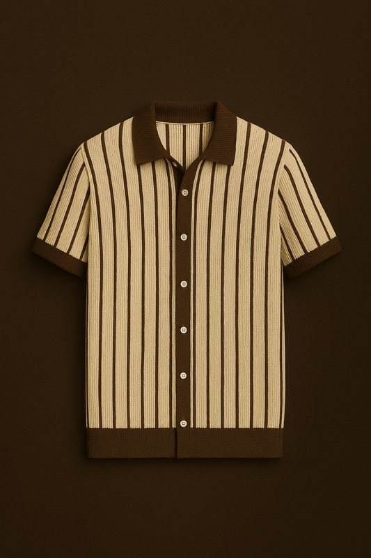 COCOA CREAM VERTICAL KNIT SHIRT