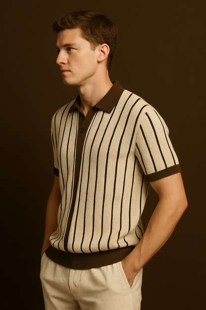 COCOA CREAM VERTICAL KNIT SHIRT