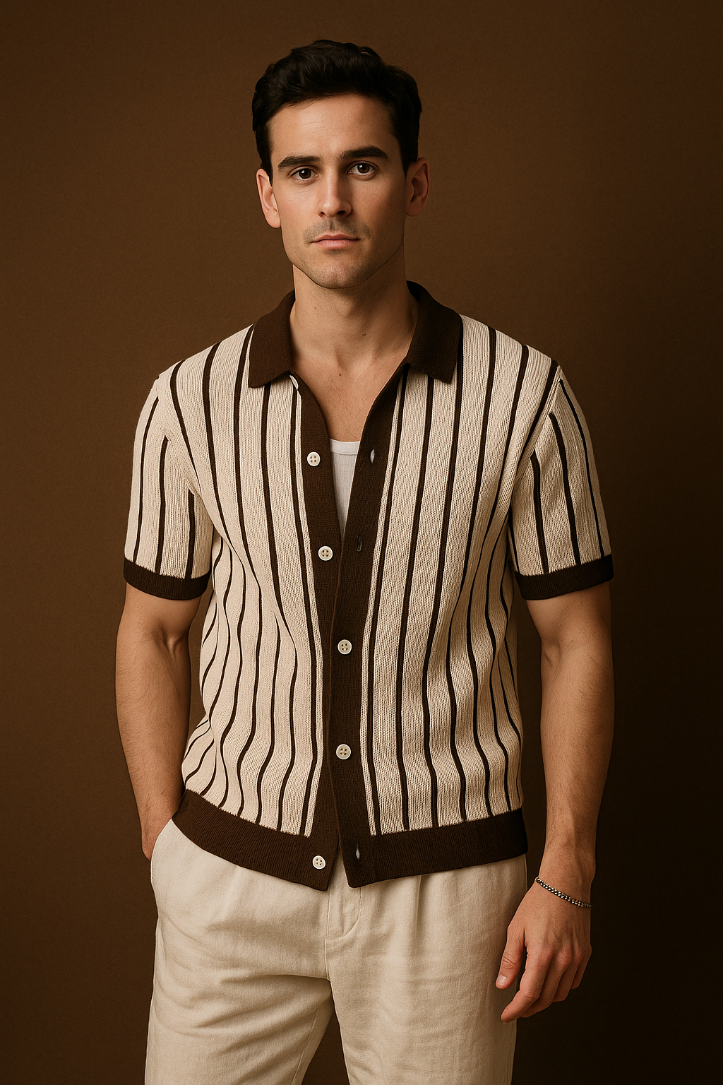 COCOA CREAM VERTICAL KNIT SHIRT