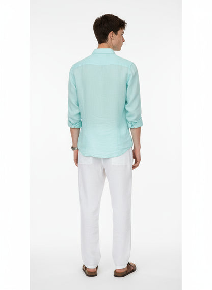 AQUA BLUE PURE LINEN SHIRT