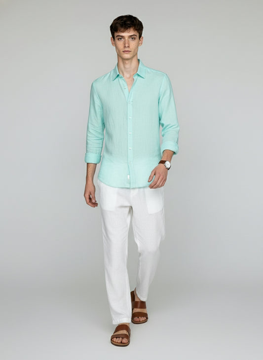 AQUA BLUE PURE LINEN SHIRT