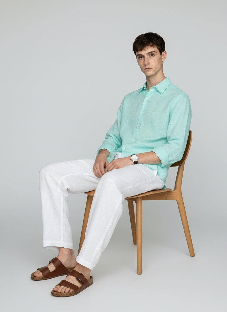 AQUA BLUE PURE LINEN SHIRT
