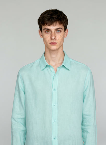 AQUA BLUE PURE LINEN SHIRT
