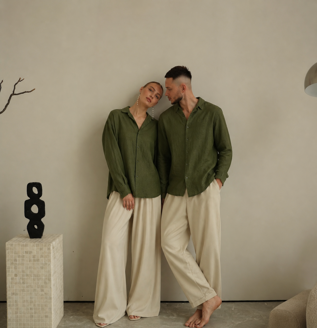 OLIVE GREEN PURE LINEN SHIRT